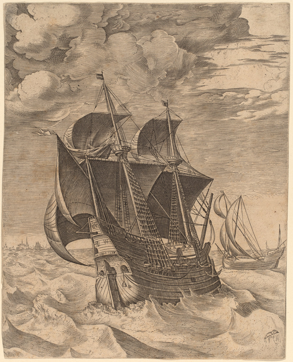 A Dutch Hulk and a Boeier by Frans Huys after Pieter Bruegel the Elder (Flemish, 1522 - 1562), 16X12"(A3)Poster Print