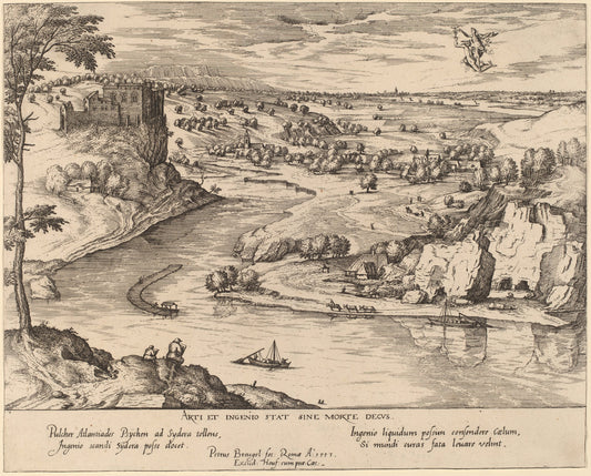 River Landscape with Mercury and Psyche by Attributed to Simon Novellanus after Pieter Bruegel the Elder (German, active c. 1560/1590), 16X12"(A3)Poster Print