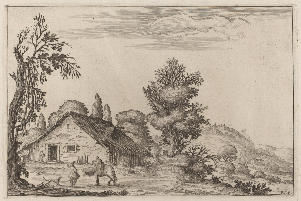 Landscape with a Traveler before a Cottage by Ercole Bazicaluva (Italian, c. 1610 - 1661 or after), 16X12"(A3)Poster Print