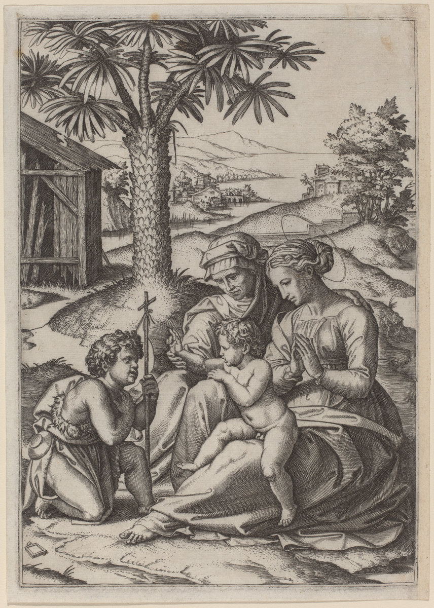 Madonna under a Palm Tree by Marcantonio Raimondi after Raphael (Italian, c. 1480 - c. 1534), 16X12"(A3)Poster Print