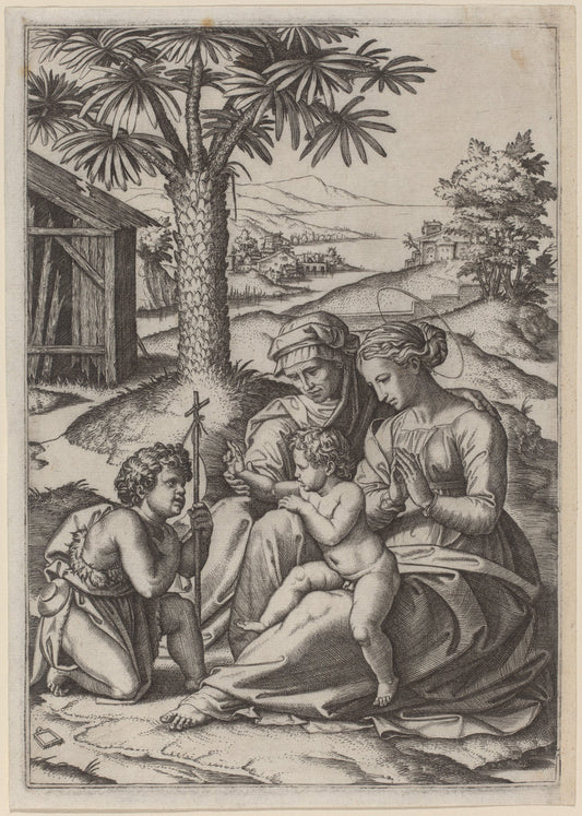 Madonna under a Palm Tree by Marcantonio Raimondi after Raphael (Italian, c. 1480 - c. 1534), 16X12"(A3)Poster Print
