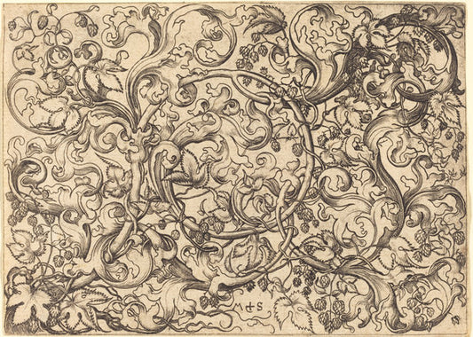 Ornament with Hop Vine by Martin Schongauer (German, c. 1450 - 1491), 16X12"(A3)Poster Print