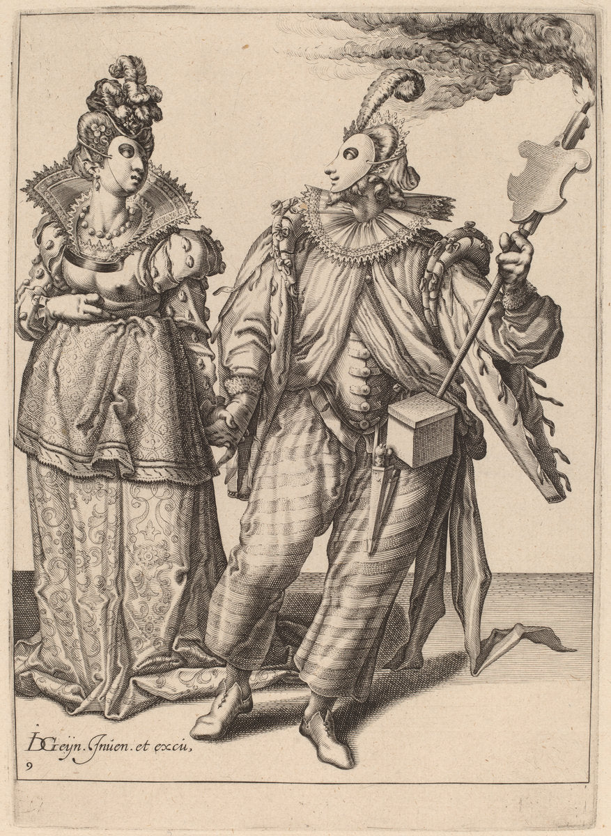 A Woman Led by a Player Holding a Torch by Attributed to Zacharias Dolendo after Jacques de Gheyn II (Dutch, active 1581/1598), 16X12"(A3)Poster Print
