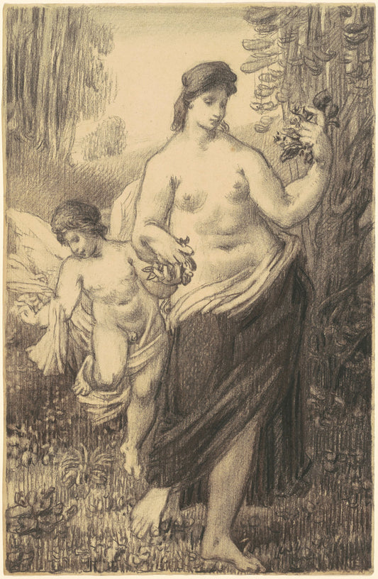 Nude Walking with Cupid by William P. Babcock (American, 1826 - 1899), 16X12"(A3)Poster Print