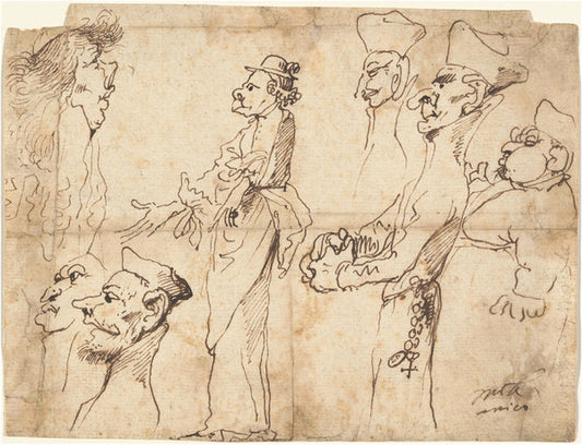 Caricatures of Clerics and Priests by Pier Francesco Mola (Italian, 1612 - 1666), 16X12"(A3)Poster Print