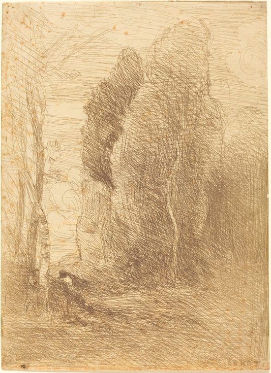 Hide-and-Seek (Cache-cache) by Jean-Baptiste-Camille Corot (French, 1796 - 1875), 16X12"(A3)Poster Print