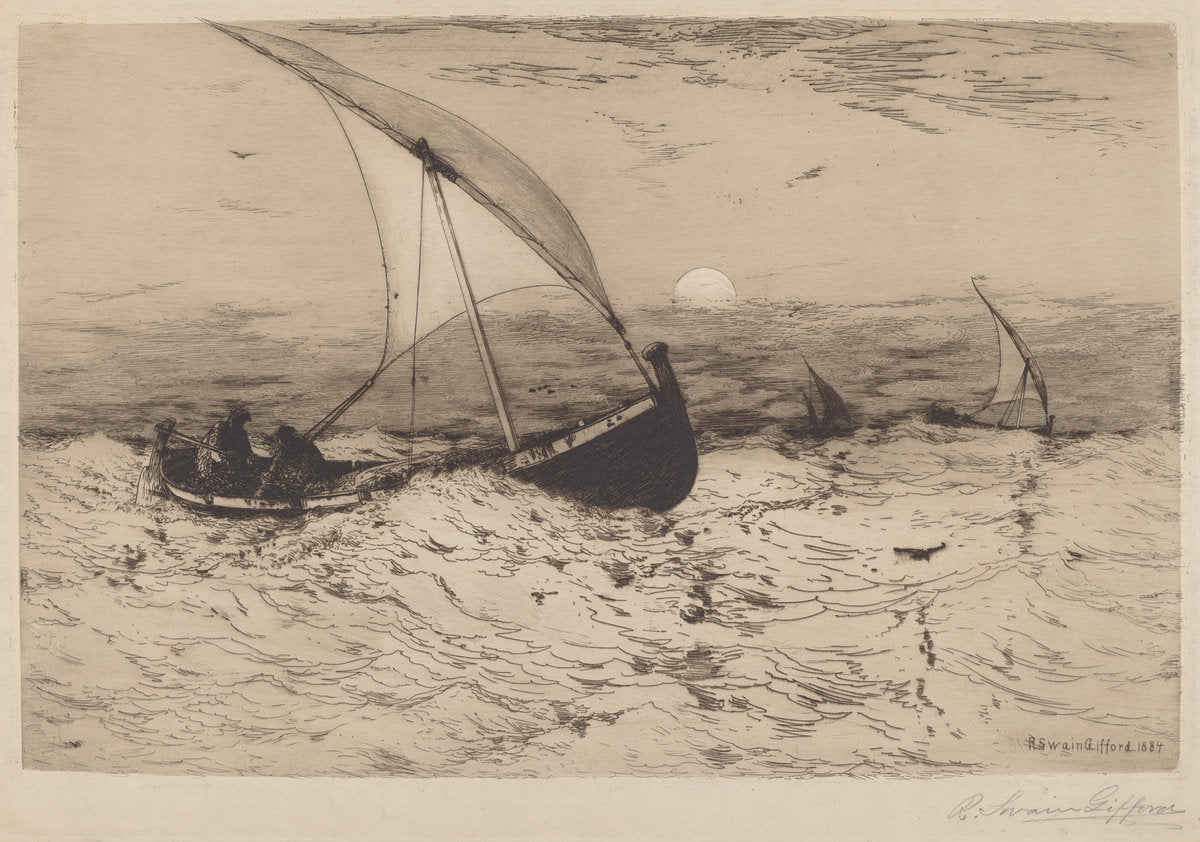 Neapolitan Fishing Boats Returning Home by Robert Swain Gifford (American, 1840 - 1905), 16X12"(A3)Poster Print