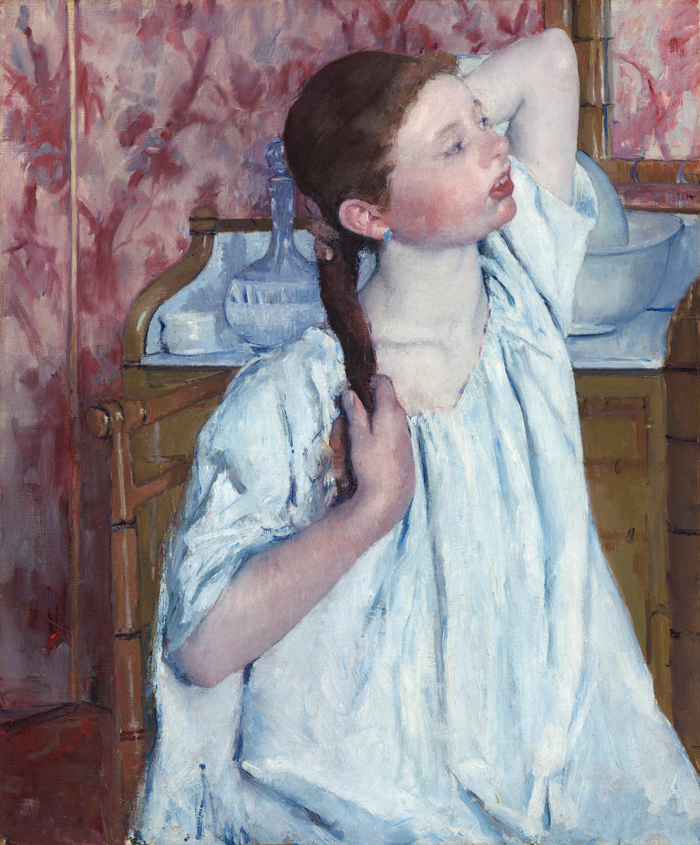 Girl Arranging Her Hair by Mary Cassatt (American, 1844 - 1926), 16X12"(A3)Poster Print