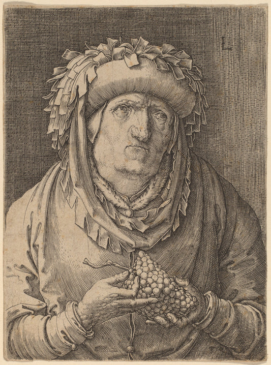The Old Woman with Grapes by Lucas van Leyden (Netherlandish, 1489/1494 - 1533), 16X12"(A3)Poster Print