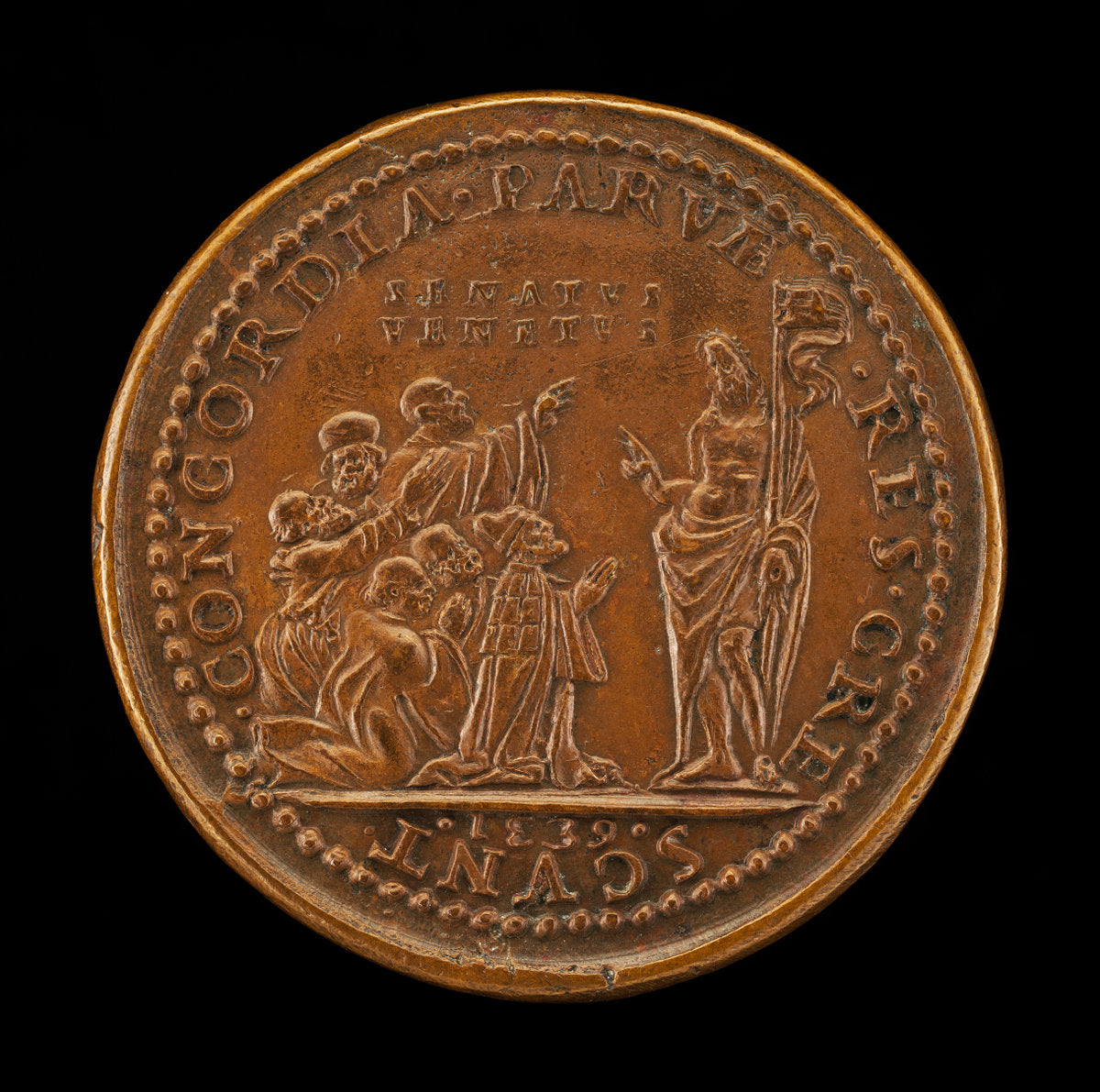 Pietro Lando, c. 1462-1545, Doge of Venice 1539, with Venetian Senators, Kneeling Before Christ [obverse] by Andrea Spinelli (Venetian, 1508 - 1572), 16X12"(A3)Poster Print