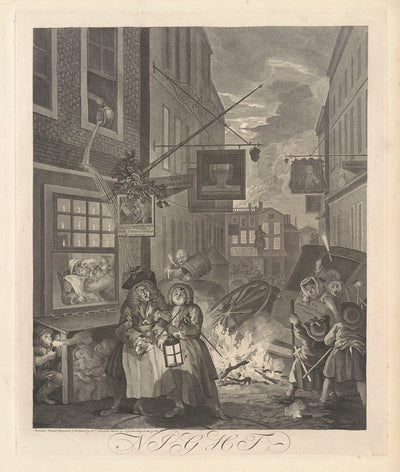 Night by William Hogarth (English, 1697 - 1764), 16X12"(A3)Poster Print