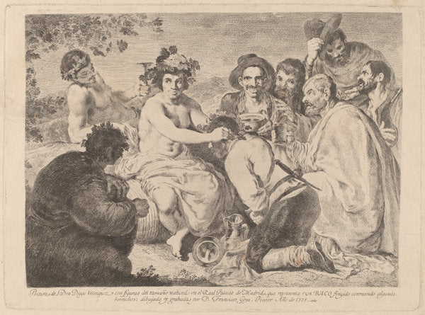 Baco (Bacchus) by Francisco de Goya after Diego Velázquez (Spanish, 1746 - 1828), 16X12"(A3)Poster Print