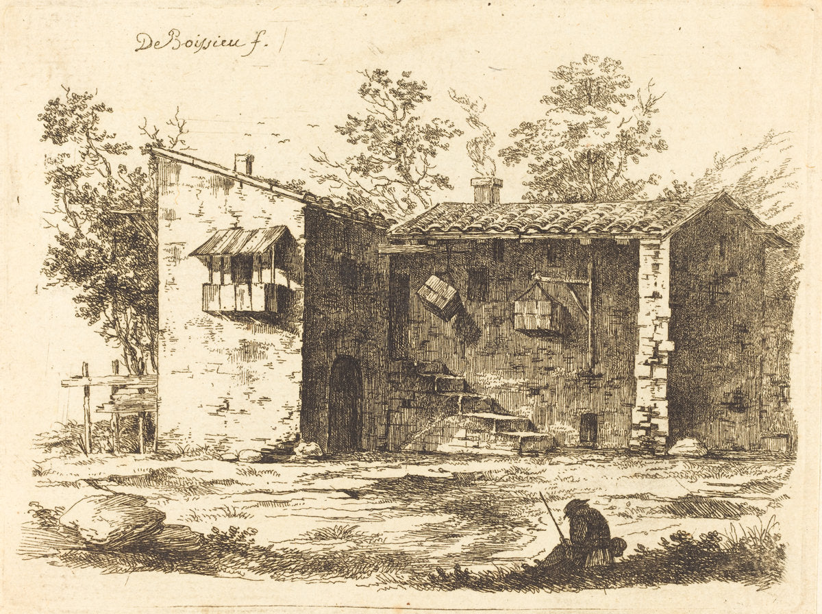 Two Houses with Tile Roofs by Jean-Jacques de Boissieu (French, 1736 - 1810), 16X12"(A3)Poster Print