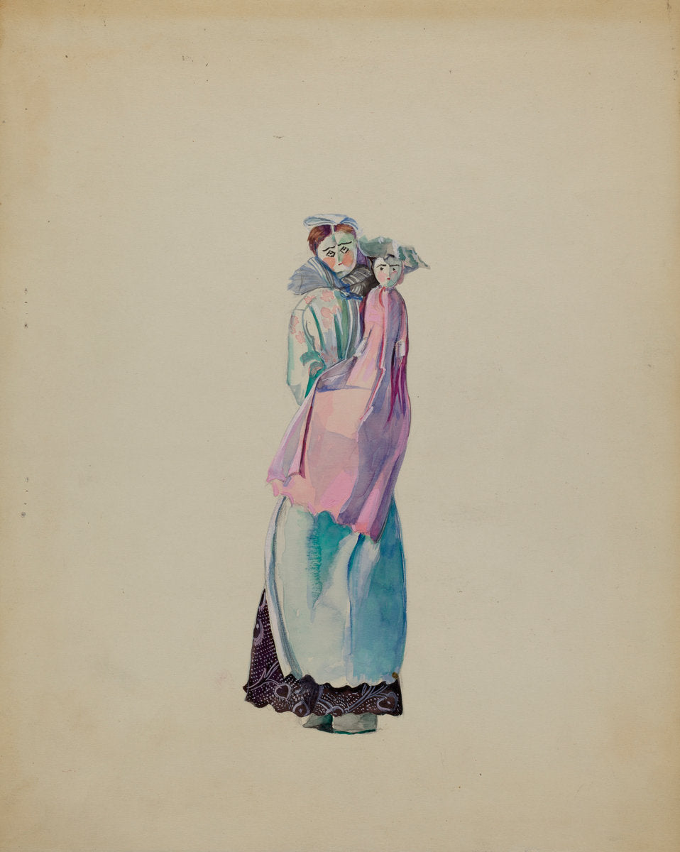 Rag Doll Nurse and Baby by Mina Lowry (American, 1894 - 1942), 16X12"(A3)Poster Print