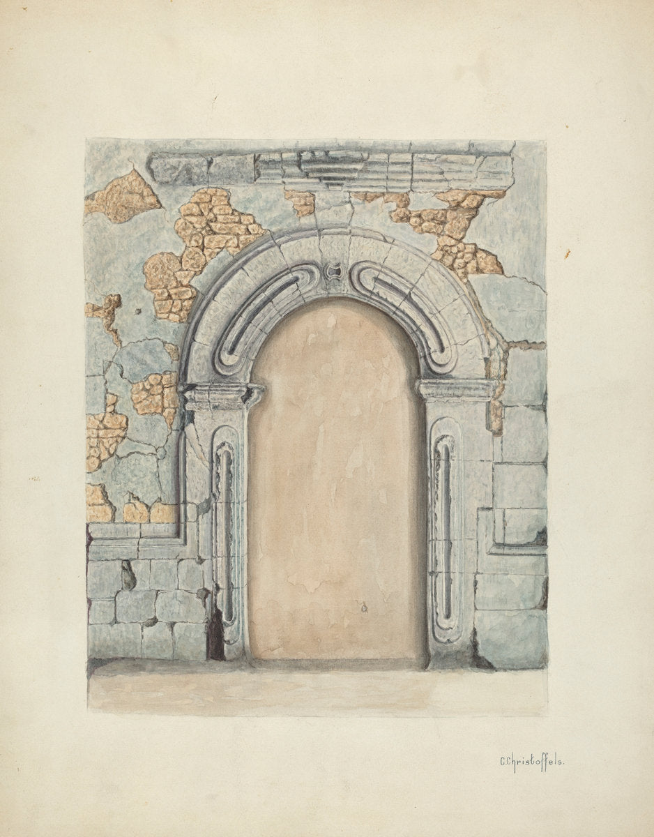 Stone Doorway, Carved by Cornelius Christoffels (American, active c. 1935), 16X12"(A3)Poster Print