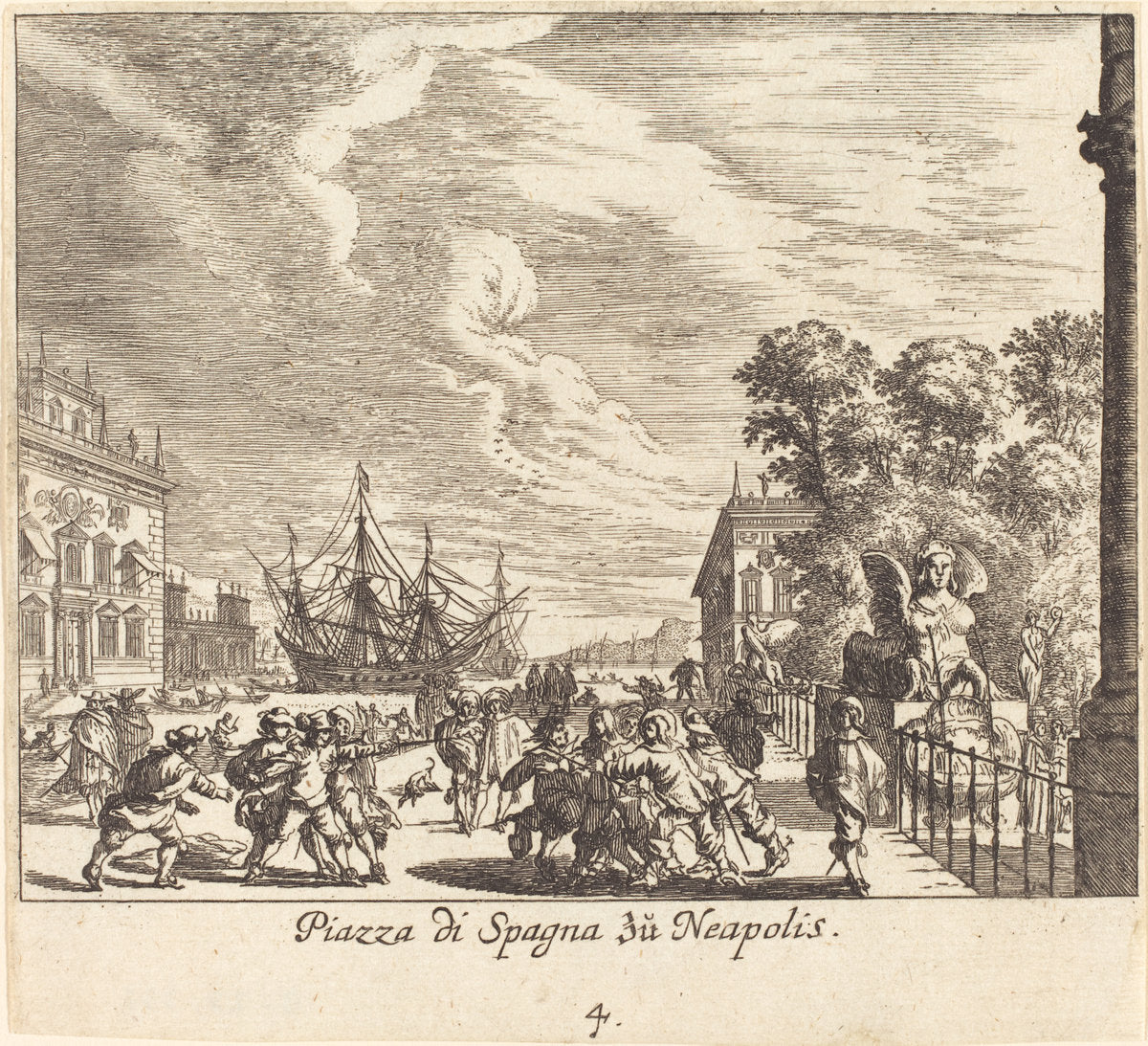 Piazza di Spagna, Naples by Melchior Küsel after Johann Wilhelm Baur (German, 1626 - 1683), 16X12"(A3)Poster Print