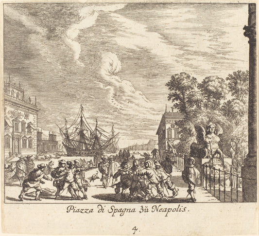 Piazza di Spagna, Naples by Melchior Küsel after Johann Wilhelm Baur (German, 1626 - 1683), 16X12"(A3)Poster Print