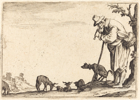 Shepherd Playing Flute by Jacques Callot (French, 1592 - 1635), 16X12"(A3)Poster Print