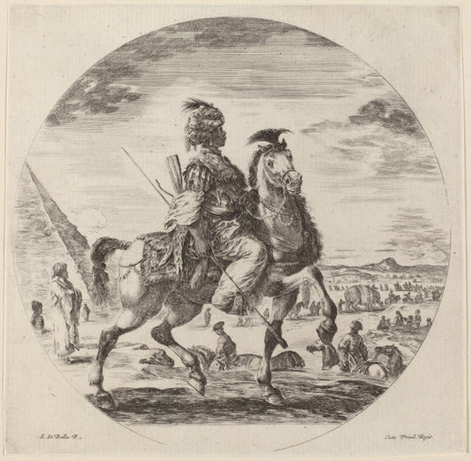 Negro Cavalier by Stefano Della Bella (Italian, 1610 - 1664), 16X12"(A3)Poster Print
