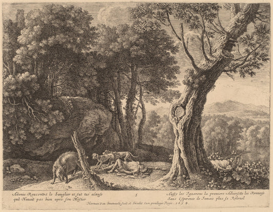 Death of Adonis by Herman van Swanevelt (Dutch, c. 1600 - 1655), 16X12"(A3)Poster Print