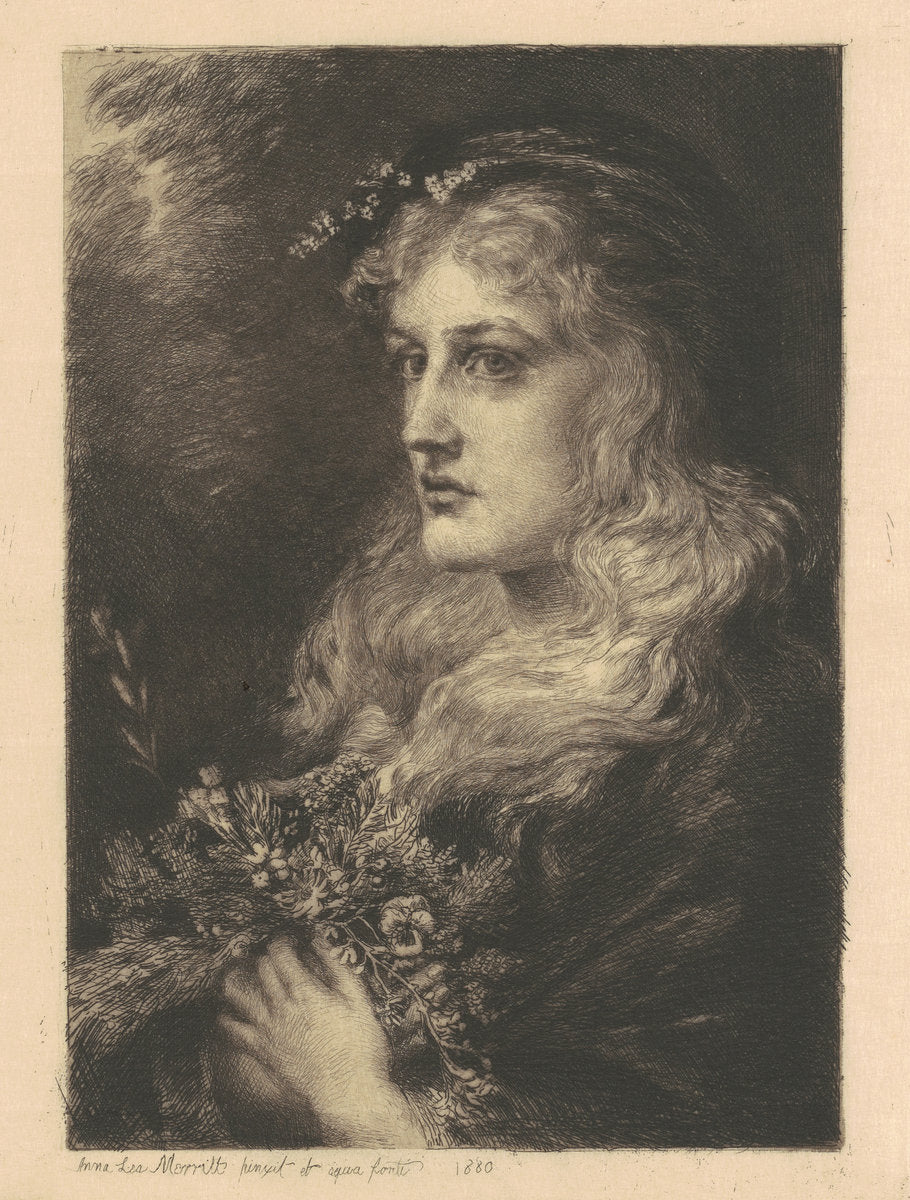 Ophelia by Anna Lea Merritt (American, 1844 - 1930), 16X12"(A3)Poster Print