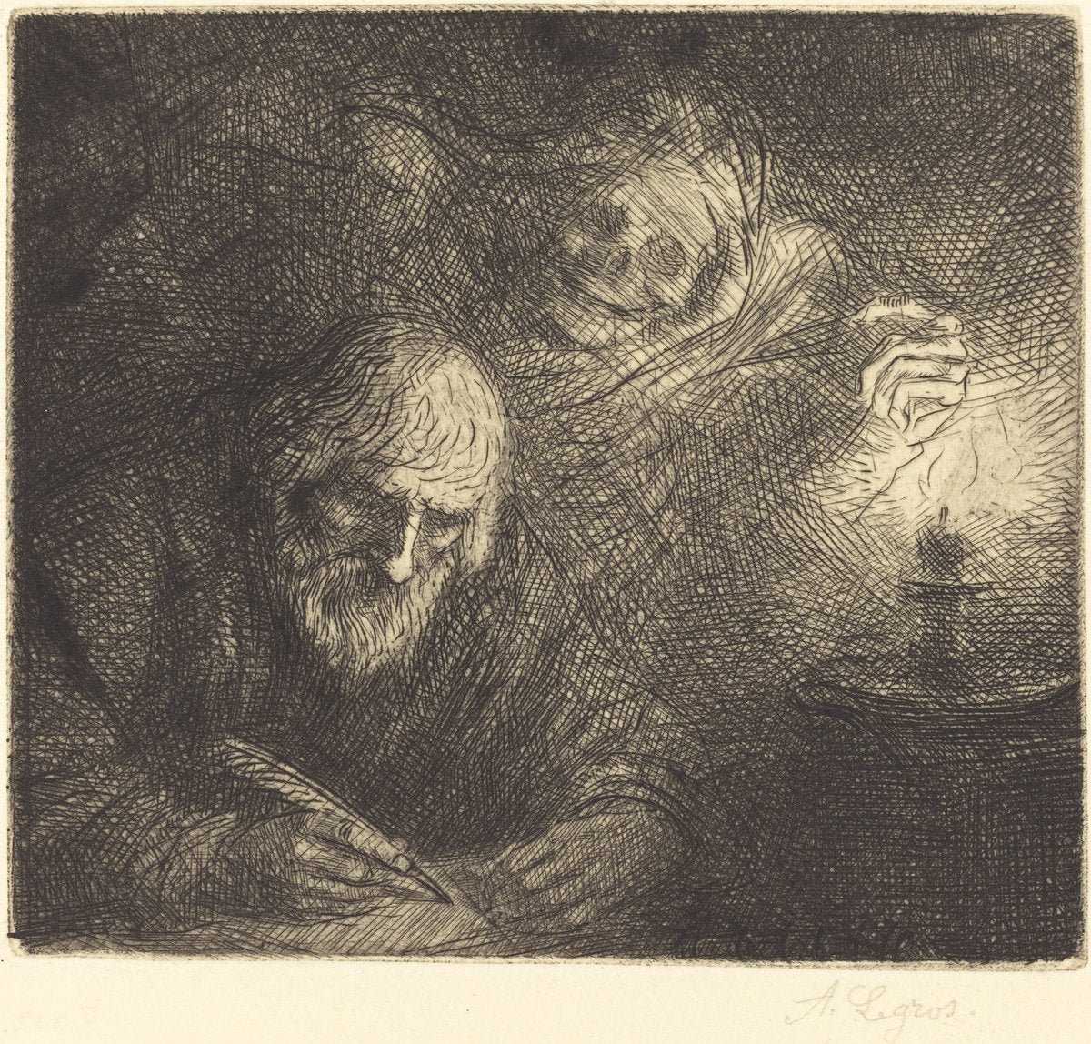 Death and the Philosopher (La mort et le philosophe) by Alphonse Legros (French, 1837 - 1911), 16X12"(A3)Poster Print