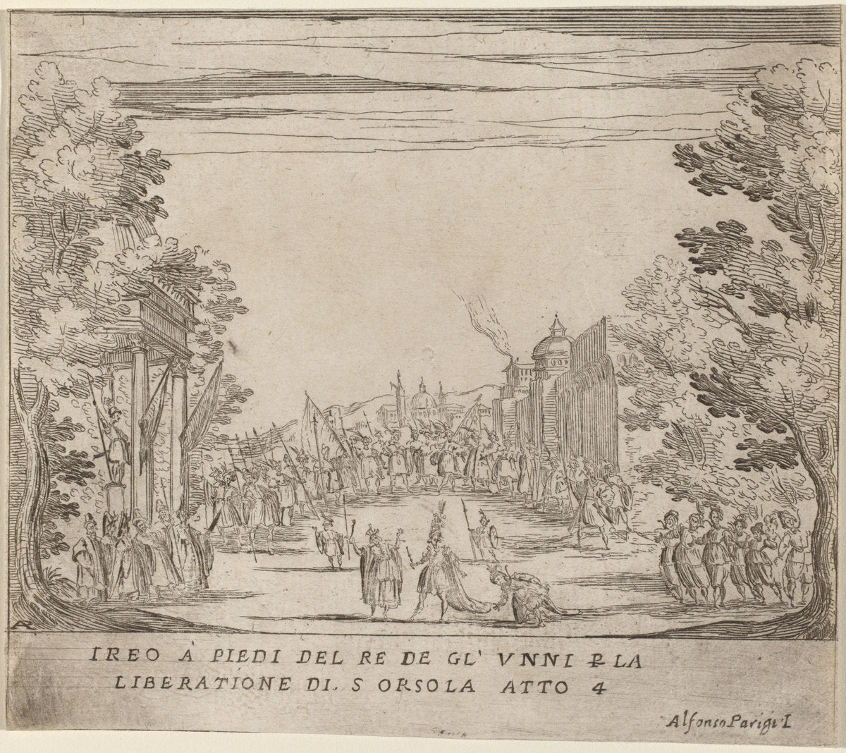 Jereo Before the King of the Huns for the Liberation of Saint Ursula by Alfonso Parigi II (Italian, 1606 - 1656), 16X12"(A3)Poster Print