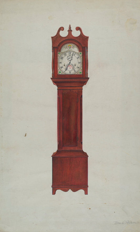 Hall Clock (Grandfather's Clock) by Theodore Pfitzer (American, active c. 1935), 16X12"(A3)Poster Print