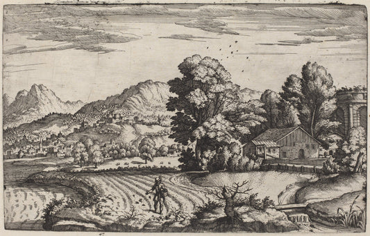 Mountainous Landscape with the Parable of the Sower by Giovanni Battista Fontana (Italian, c. 1524 - 1587), 16X12"(A3)Poster Print
