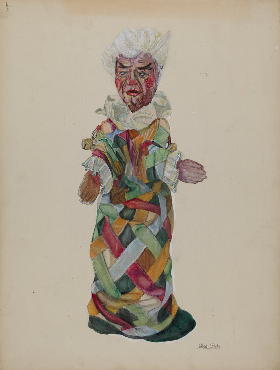 Clown Hand Puppet by Lillian Stahl (American, active c. 1935), 16X12"(A3)Poster Print