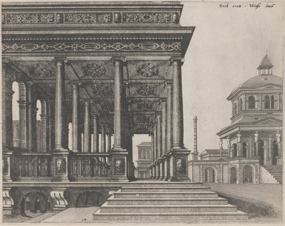 A Hall with Ionic Columns by Lucas van Doetechum and Johannes van Doetechum, the Elder, after Hans Vredeman de Vries (Dutch, active 1554/1572; died before 1589), 16X12"(A3)Poster Print