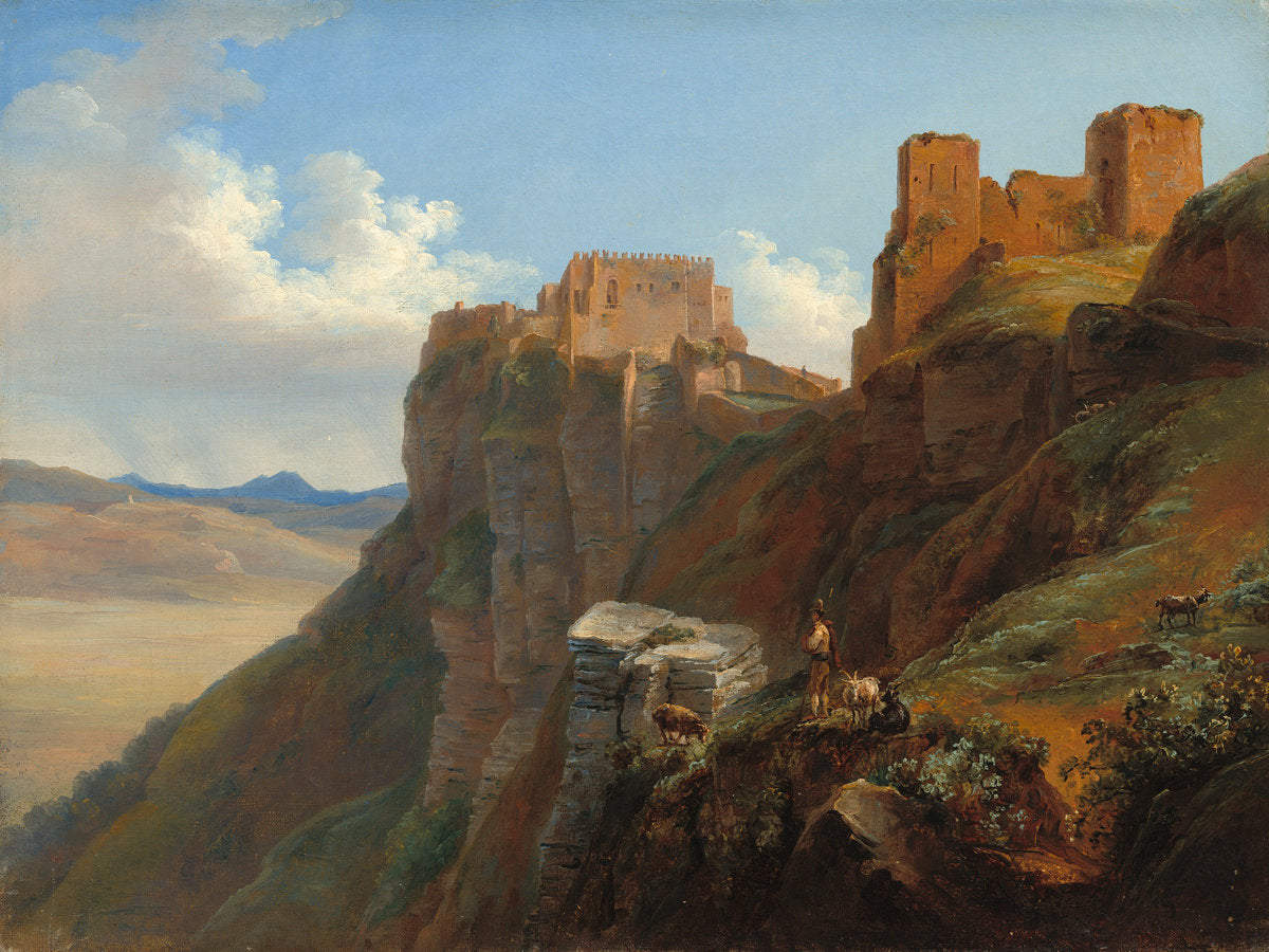 View of the Castello di San Giuliano, near Trapani, Sicily by Louise-Joséphine Sarazin de Belmont (French, 1790 - 1870), 16X12"(A3)Poster Print