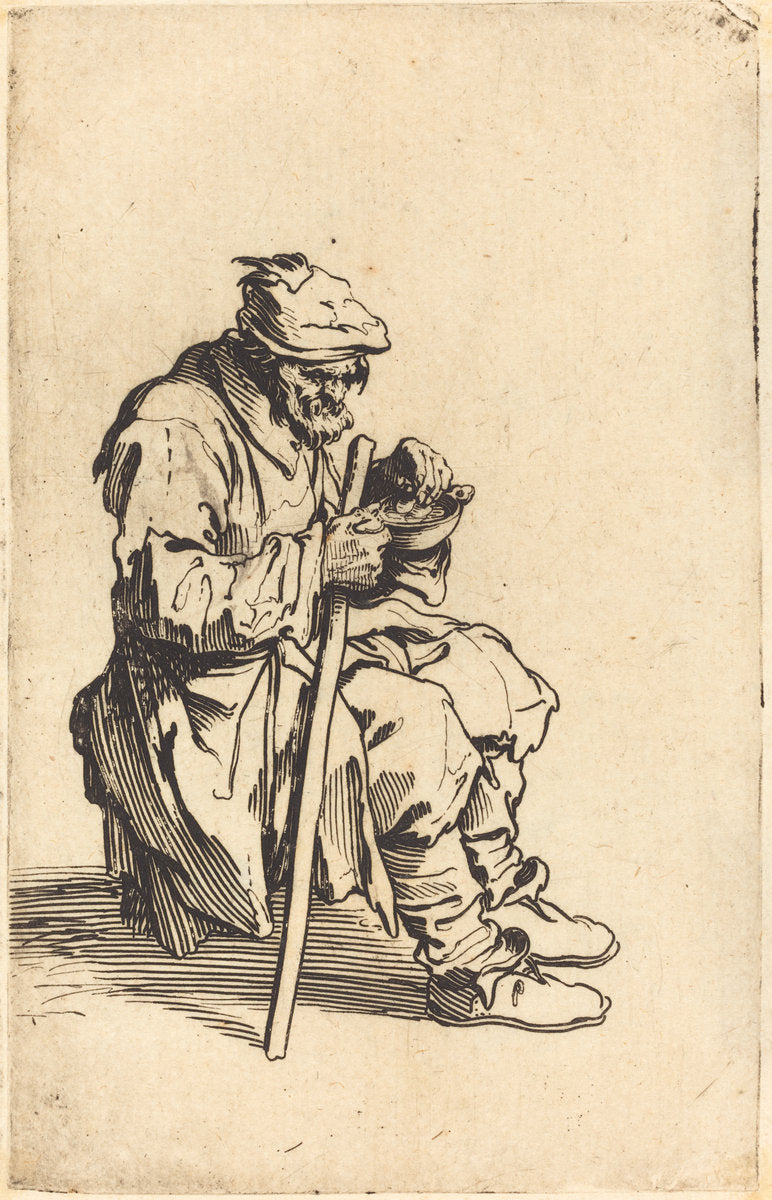 Beggar Eating by Jacques Callot (French, 1592 - 1635), 16X12"(A3)Poster Print