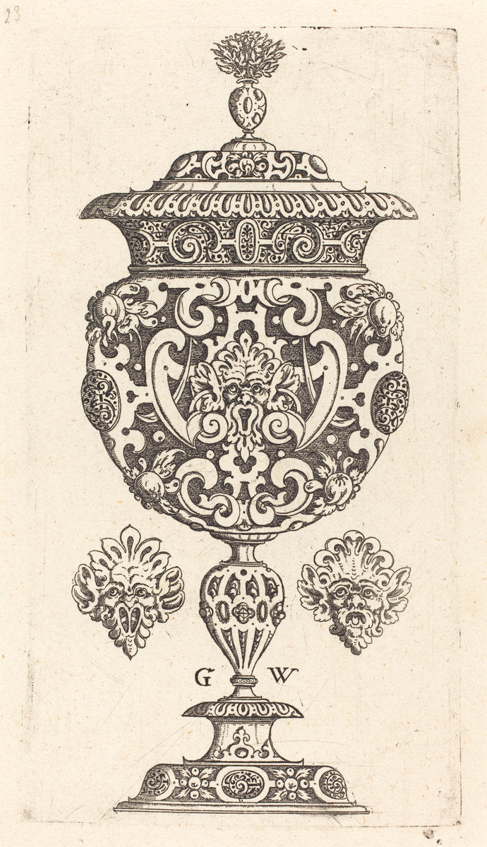 Goblet, rim decorated with masque with  gaping mouth by Georg Wechter I (German, c. 1526 - 1586), 16X12"(A3)Poster Print