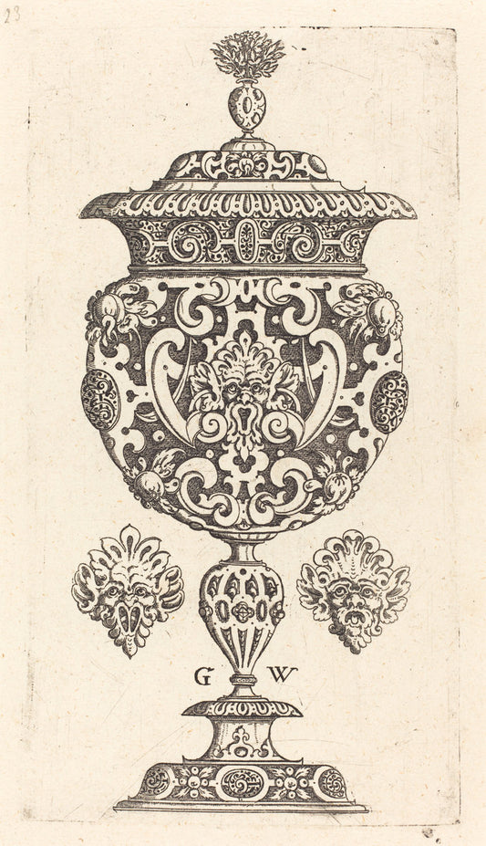 Goblet, rim decorated with masque with  gaping mouth by Georg Wechter I (German, c. 1526 - 1586), 16X12"(A3)Poster Print