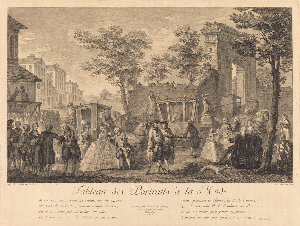 Tableau des portraits a la mode by Pierre-Francois Courtois after Augustin de Saint-Aubin (French, 1736 - 1763), 16X12"(A3)Poster Print