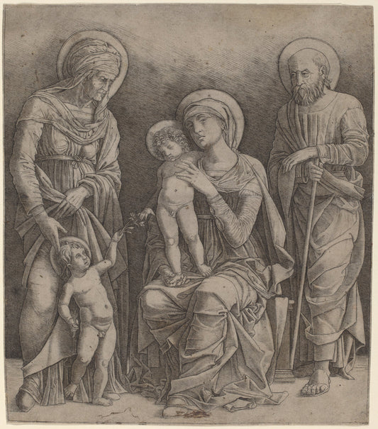 Holy Family with Saint Elizabeth and the Infant Saint John by Giovanni Antonio da Brescia (Italian, active c. 1490 - 1525 or after), 16X12"(A3)Poster Print