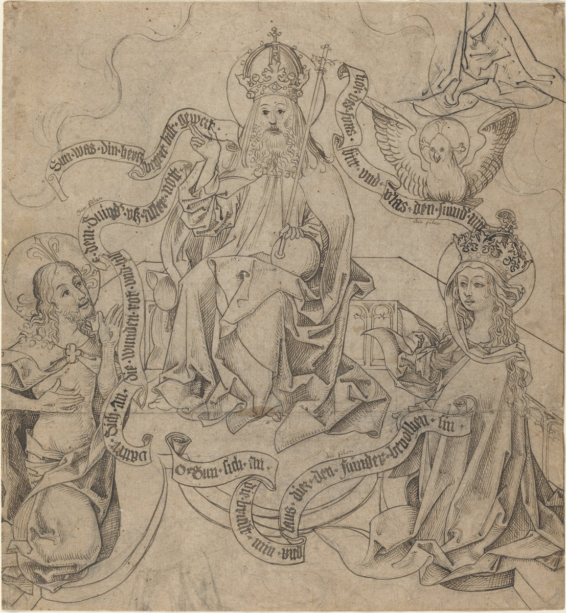 c. 1485 by German 15th Century (Christ and Mary Interceding with God the Father), 16X12"(A3)Poster Print