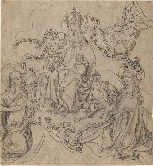 c. 1485 by German 15th Century (Christ and Mary Interceding with God the Father), 16X12"(A3)Poster Print