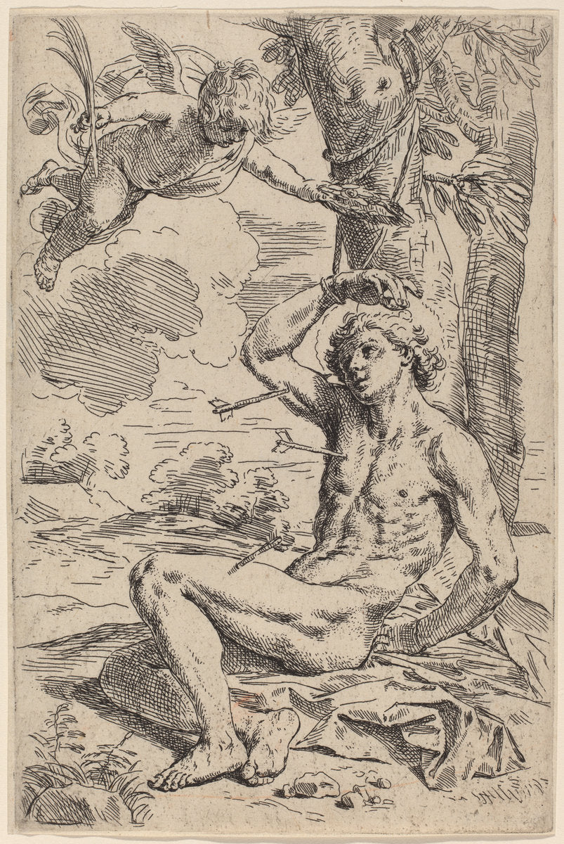Saint Sebastian by Simone Cantarini (Italian, 1612 - 1648), 16X12"(A3)Poster Print