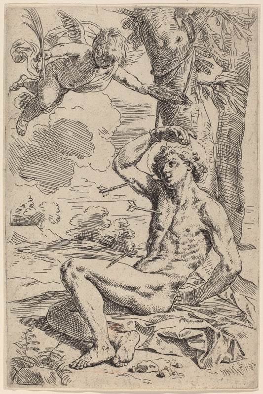 Saint Sebastian by Simone Cantarini (Italian, 1612 - 1648), 16X12"(A3)Poster Print