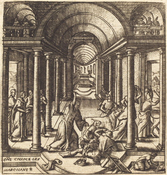 Christ Driving the Money Changers from the Temple by Léonard Gaultier (French, 1561 - 1641), 16X12"(A3)Poster Print