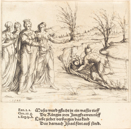 Finding of Moses by Augustin Hirschvogel (German, 1503 - 1553), 16X12"(A3)Poster Print