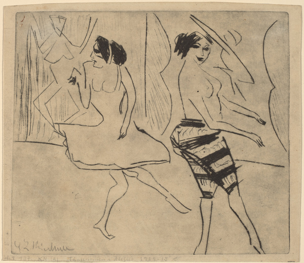 Dancers in Studio by Ernst Ludwig Kirchner (German, 1880 - 1938), 16X12"(A3)Poster Print