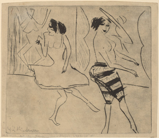 Dancers in Studio by Ernst Ludwig Kirchner (German, 1880 - 1938), 16X12"(A3)Poster Print