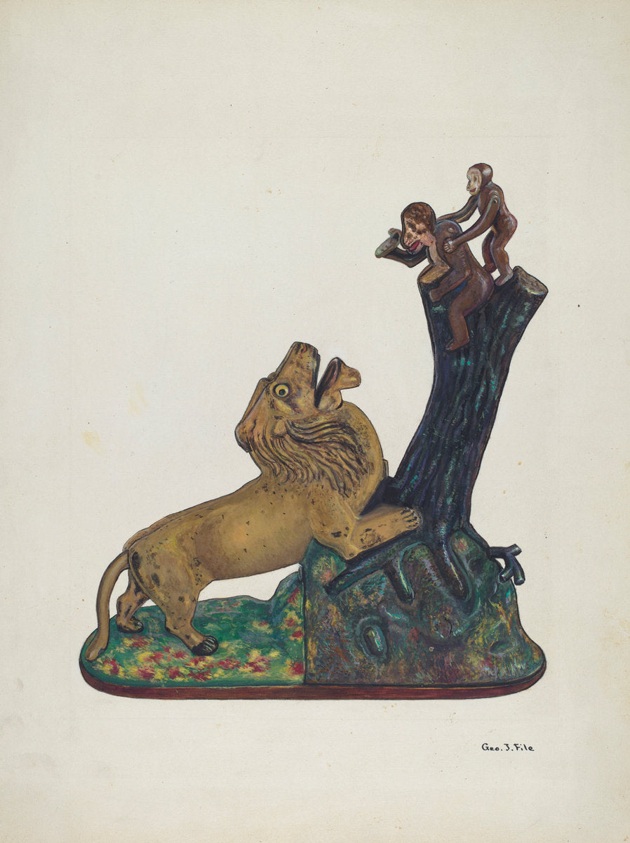 Toy Bank: Monkey and Lion by George File (American, active c. 1935), 16X12"(A3)Poster Print