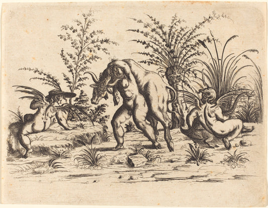 Three Putti with a Dead Bull by Christoph Jamnitzer (German, 1563 - 1618), 16X12"(A3)Poster Print
