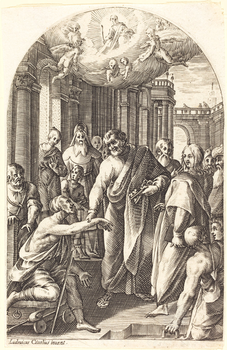 Peter and John Healing the Lame by Jacques Callot (French, 1592 - 1635), 16X12"(A3)Poster Print