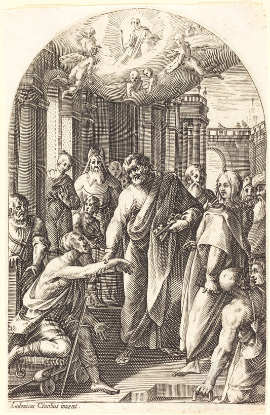 Peter and John Healing the Lame by Jacques Callot (French, 1592 - 1635), 16X12"(A3)Poster Print