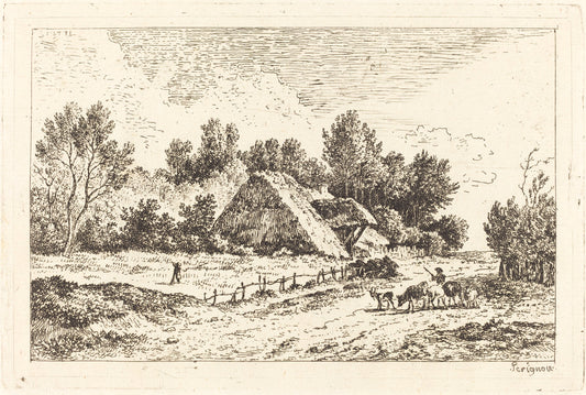 A Low Cottage with a Herdsman Leading His Flock by Nicolas Pérignon (French, 1727 - 1782), 16X12"(A3)Poster Print